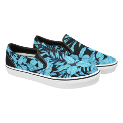 blue floral watercolor Men's Classic Slip-On Sneakers (Model E001-3)