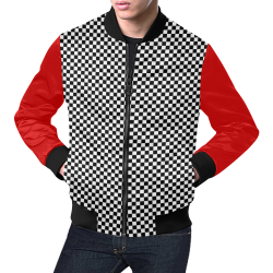 Checkerboard Black, White and Red All Over Print Bomber Jacket for Men (Model H19)