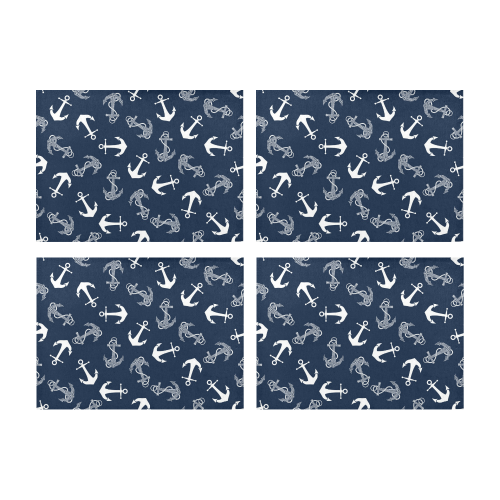 White on Navy Anchor Pattern Placemat 14’’ x 19’’ (Four Pieces)