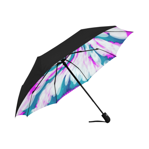 Turquoise Pink Tie Dye Swirl Abstract Anti-UV Auto-Foldable Umbrella (Underside Printing) (U06)