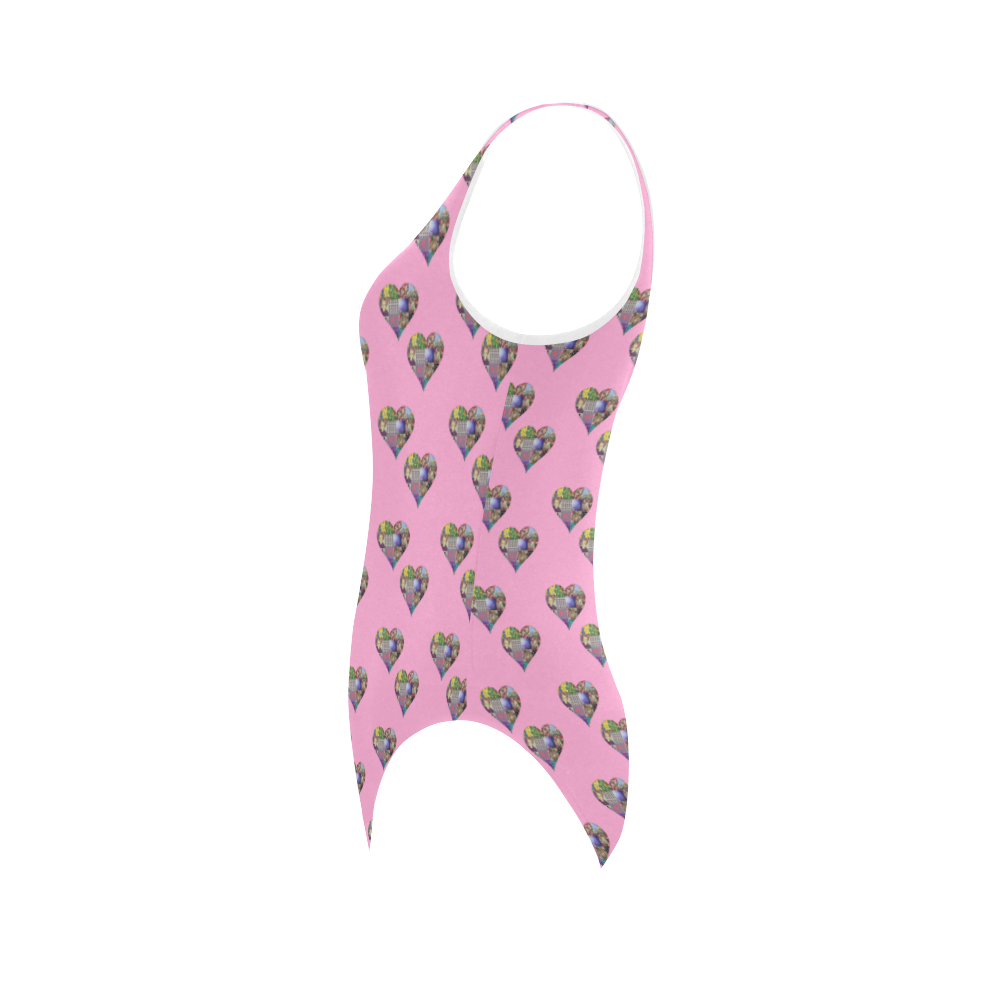 Patchwork Heart Pink Vest One Piece Swimsuit Model S04 Id D5028459