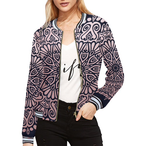 Frosty Princess navy All Over Print Bomber Jacket for Women (Model H21)