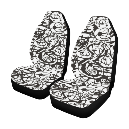 Crazy Spiral Shapes Pattern - Black White Car Seat Covers (Set of 2)