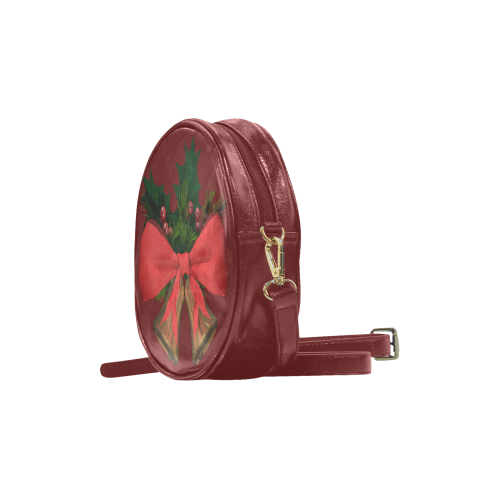 xmas bells arrangement with red ribbon on dark red background Round Sling Bag (Model 1647)