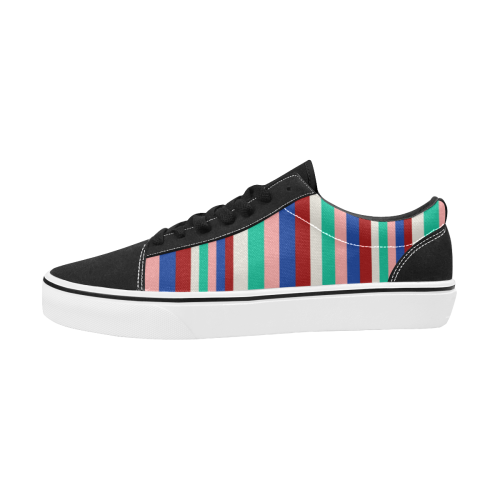 Colored Stripes - Dark Red Blue Rose Teal Cream Women's Low Top Skateboarding Shoes/Large (Model E001-2)