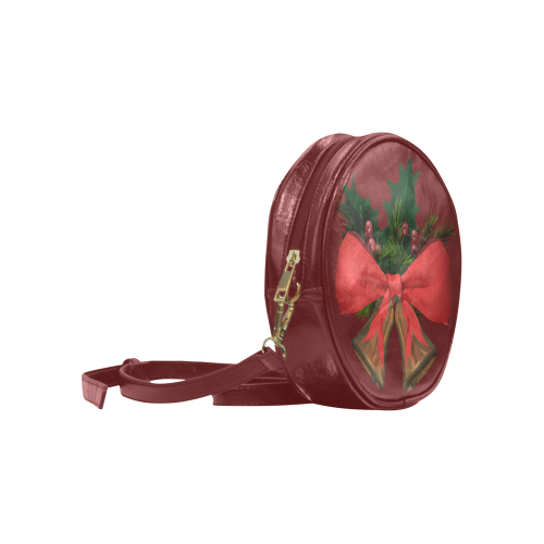 xmas bells arrangement with red ribbon on dark red background Round Sling Bag (Model 1647)