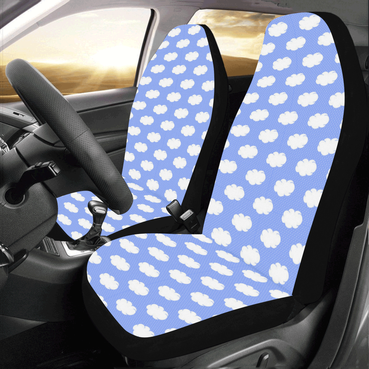 Clouds and Polka Dots on Blue Car Seat Covers (Set of 2) ID D3288478
