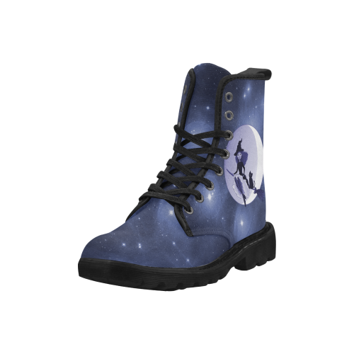 When Witches Go Riding Blue Halloween Cheeky Witch Martin Boots for Women (Black) (Model 1203H)