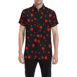 Red Hearts Floating on Black Men's All Over Print Short Sleeve Shirt (Model T53)