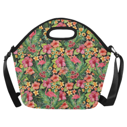 Tropical Flamingo Flowers Neoprene Lunch Bag/Large (Model 1669)