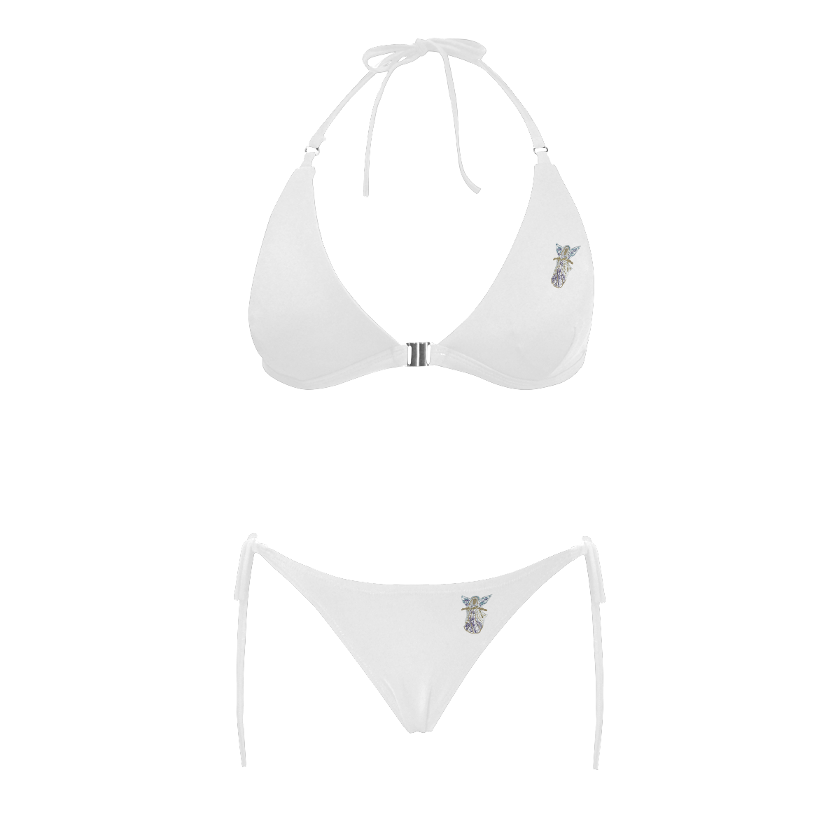White Bikini with Angel Buckle Front Halter Bikini Swimsuit (Model S08