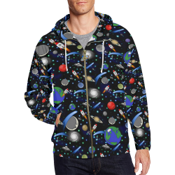 Galaxy Universe - Planets, Stars, Comets, Rockets All Over Print Full Zip Hoodie for Men/Large Size (Model H14)