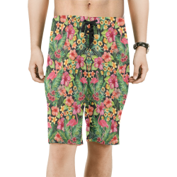 Tropical Flamingo Flowers Men's All Over Print Board Shorts (Model L16)