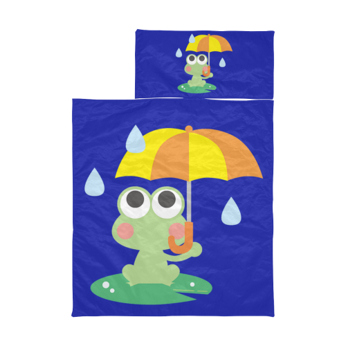 Cute Frog With Umbrella Blue Kids' Sleeping Bag