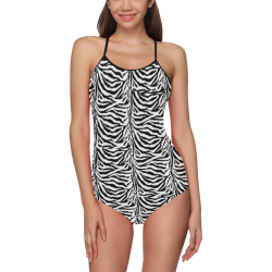 Zebra Animal Pattern Black Trim Strap Swimsuit ( Model S05)