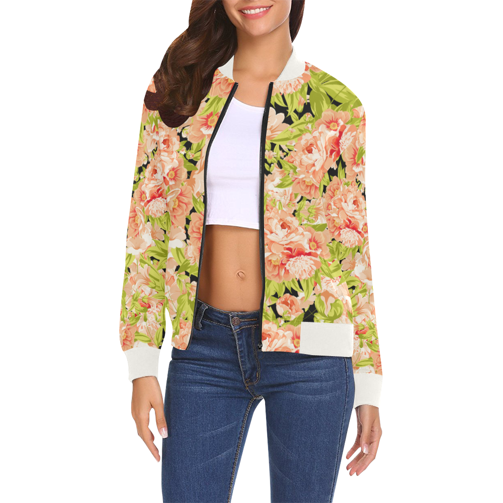 Colorful Flower Pattern All Over Print Bomber Jacket for Women (Model ...
