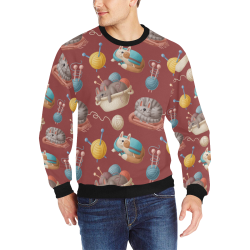 Cats & Knitting Men's Rib Cuff Crew Neck Sweatshirt (Model H34)