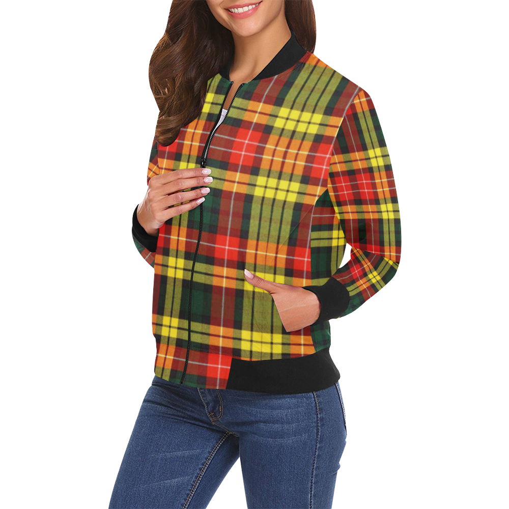 Red Plaid Tartan Print Women's Bomber Jacket