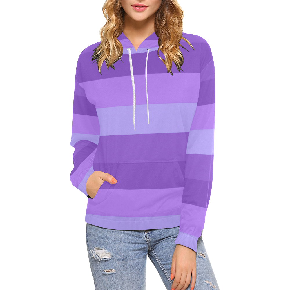 Shades Of Purple Stripes All Over Print Hoodie for Women (USA Size ...