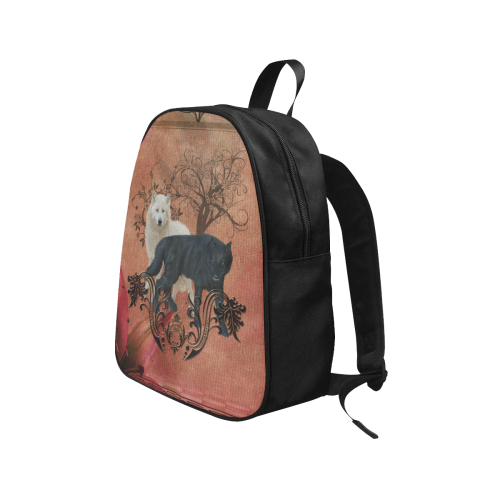 Awesome black and white wolf Fabric School Backpack (Model 1682) (Medium)