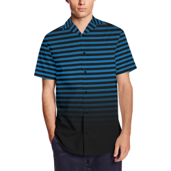 Stripes Fade Blue, Black Men's Short Sleeve Shirt with Lapel Collar (Model T54)