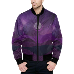 Purple Moon Night All Over Print Quilted Bomber Jacket for Men (Model H33)