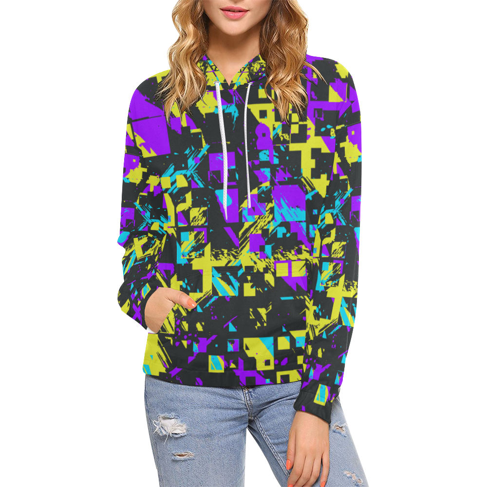 Purple yelllow squares All Over Print Hoodie for Women (USA Size ...