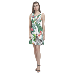 Awesome Flamingo And Zebra Thea Sleeveless Skater Dress(Model D19)