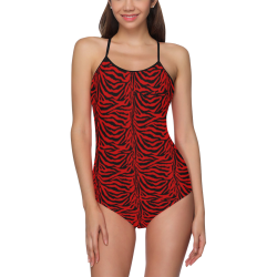 Zebra Animal Pattern on Red Strap Swimsuit ( Model S05)