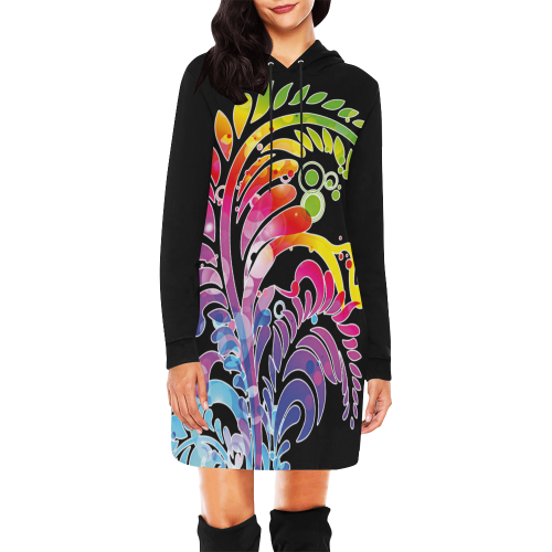 Patchwork Tropical Bird Print Hoodie Dress
