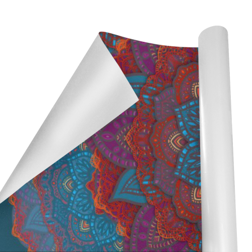 3D Mandala with Red Lace in Teal, Blue and Purple Gift Wrapping Paper 58"x 23" (1 Roll)