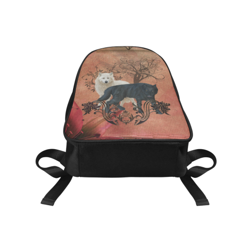 Awesome black and white wolf Fabric School Backpack (Model 1682) (Medium)