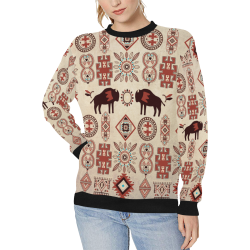 American Native Buffalo Women's Rib Cuff Crew Neck Sweatshirt (Model H34)