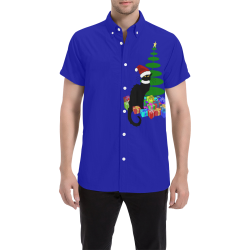 Christmas Le Chat Noir with Santa Hat Men's All Over Print Short Sleeve Shirt (Model T53)