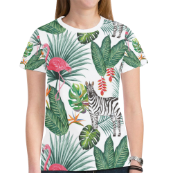 Awesome Flamingo And Zebra New All Over Print T-shirt for Women (Model T45)