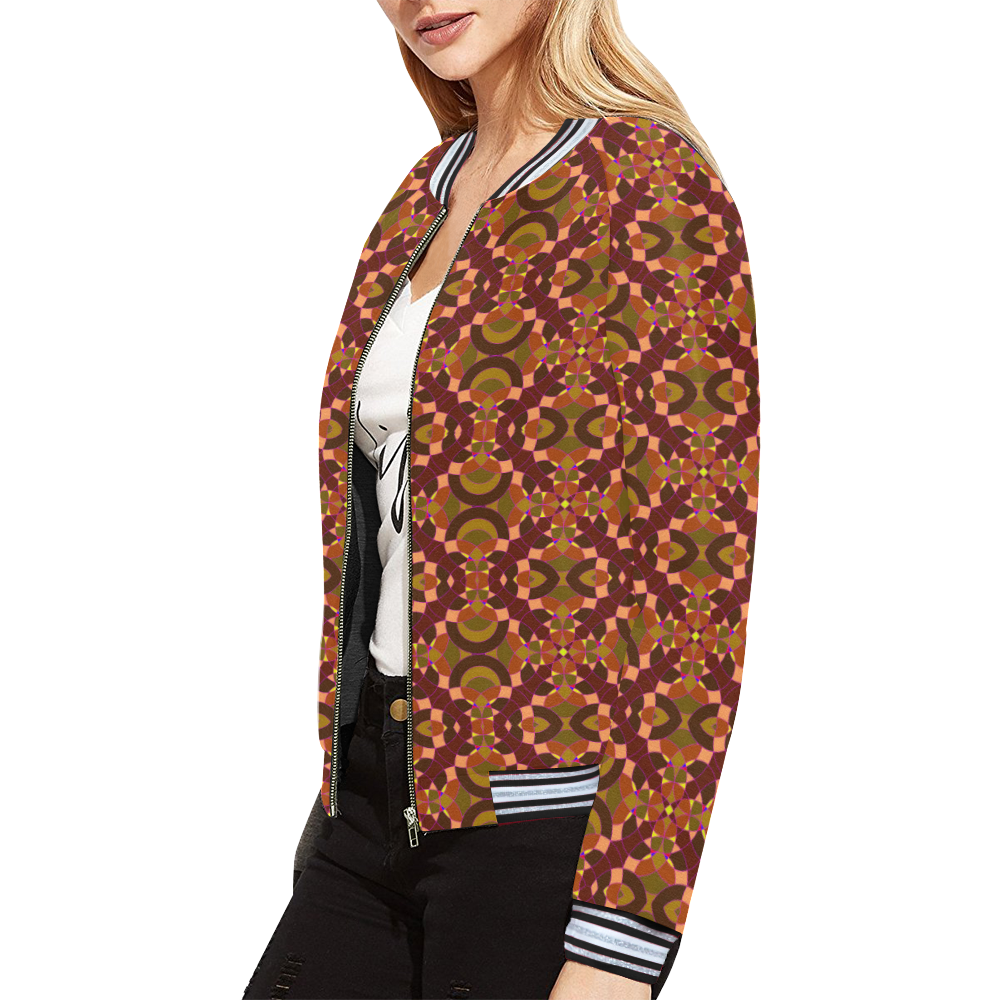 Triangle Yellow Pattern Print Women Casual Bomber Jacket main image 0