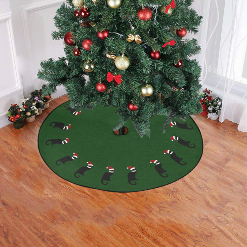 Le Chat Noir with Santa Hat Green Christmas Tree Skirt 47" x 47"