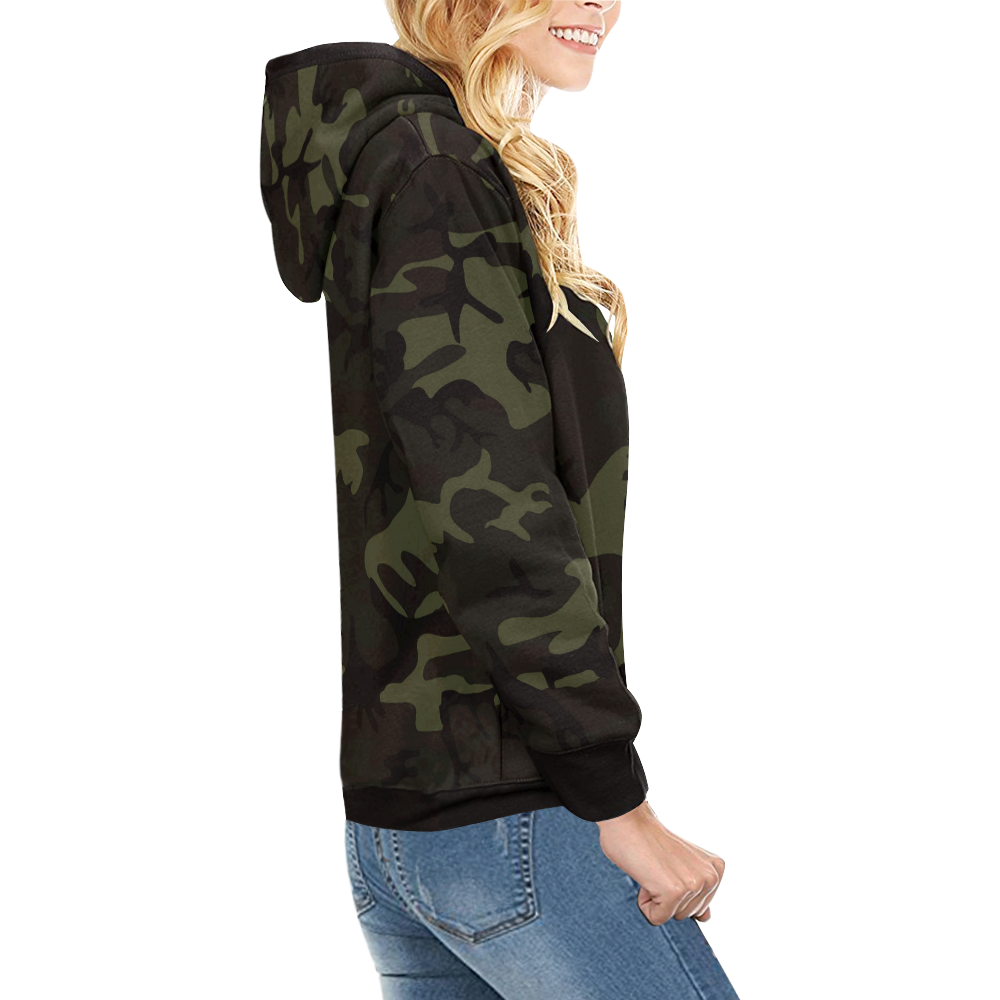 Camo Green High Neck Pullover Hoodie for Women (Model H24) | ID: D2761780