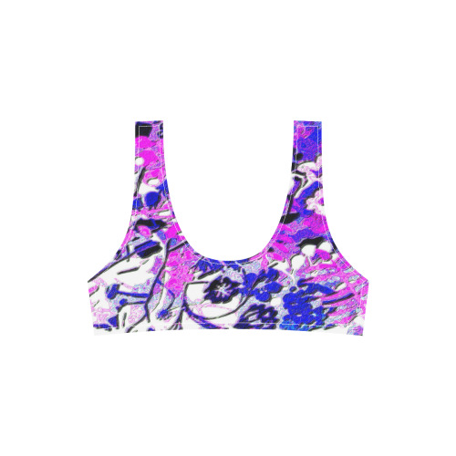 Bright floral abstract in blues and pink Sport Top & High-Waisted Bikini Swimsuit (Model S07)