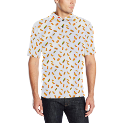 Hot Dog Pattern with Pinstripes Men's All Over Print Polo Shirt (Model T55)