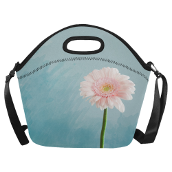Gerbera Daisy - Pink Flower on Watercolor Blue Neoprene Lunch Bag/Large (Model 1669)