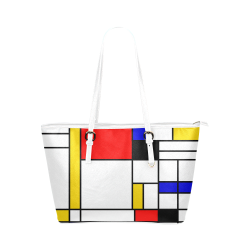Bauhouse Composition Mondrian Style Leather Tote Bag/Small (Model 1651)