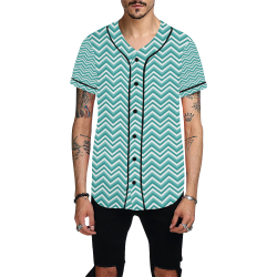 Green Chevron All Over Print Baseball Jersey for Men (Model T50)