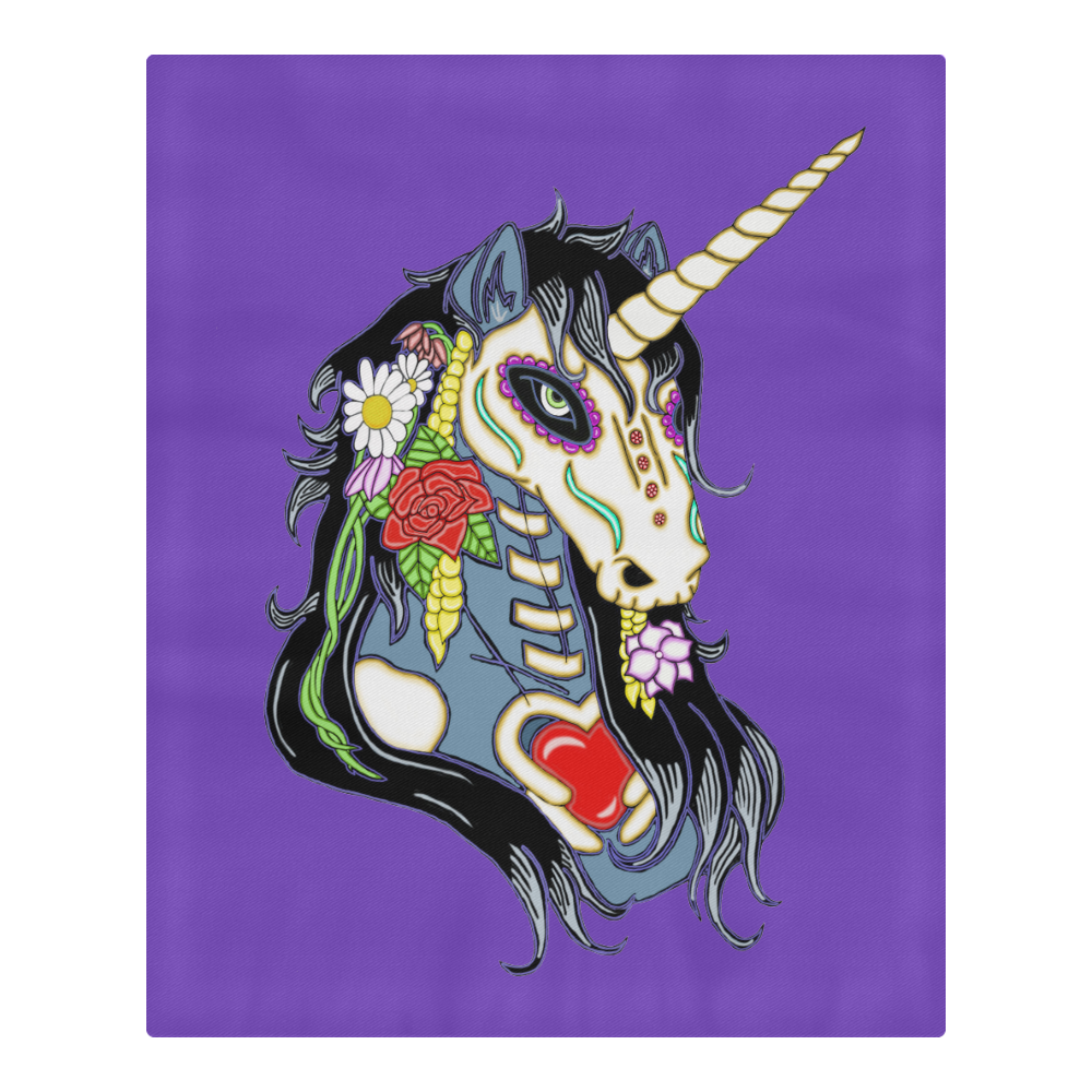Spring Flower Unicorn Skull Purple 3Piece Bedding Set ID D2777498