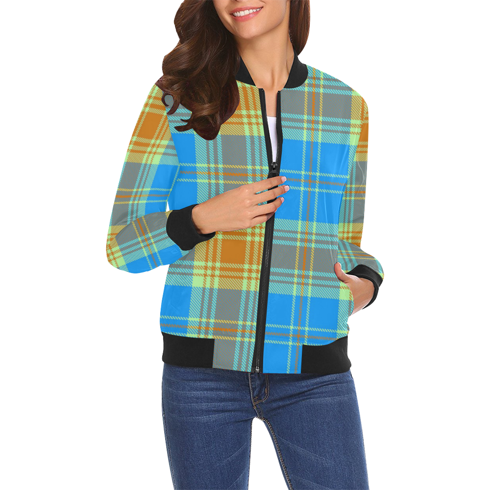 Orange Plaid Tartan Print Men's Bomber Jacket