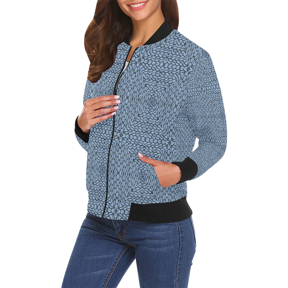 DENIM 2 All Over Print Bomber Jacket for Women (Model H19) | ID: D3112087