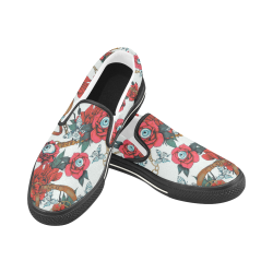 Flowery eyes on straps and chains 2 Women's Slip-on Canvas Shoes (Model 019)