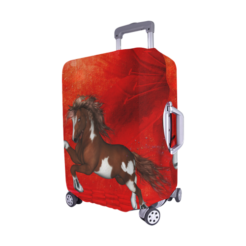 Wild horse on red background Luggage Cover/Medium 22"-25"