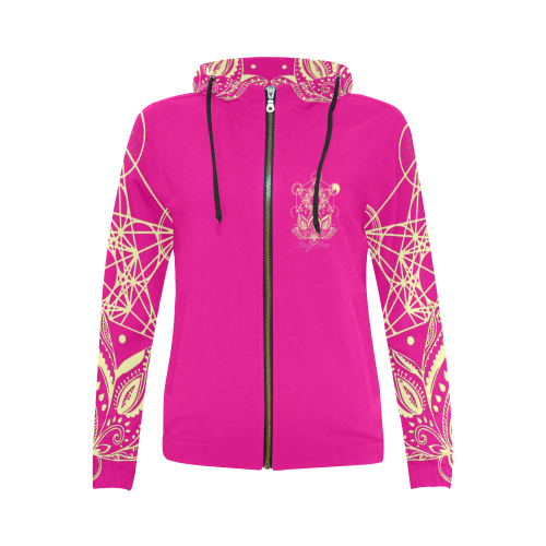 Lady Love Lotus Polo Pinky All Over Print Full Zip Hoodie for Women (Model H14)