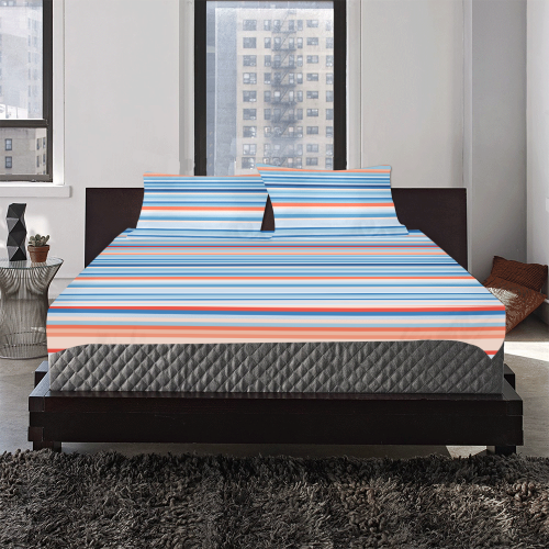 blue and coral stripe version 1 3-Piece Bedding Set